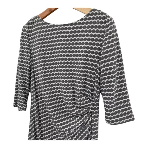 Coldwater Creek Printed Knit Dot Gray Sheath Ruched Work Date Fitted Dress 12 - Picture 4 of 8